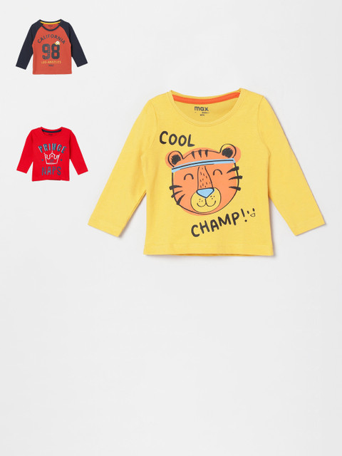 

max Boys Orange Colourblocked Round Neck T-shirt
