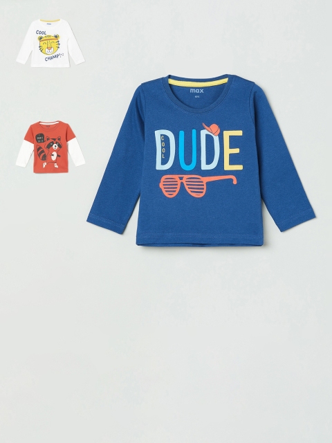 

max Infant Boys Pack Of 3 Pure Cotton Printed T-shirts, Rust