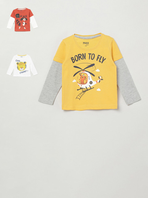 

max Boys Pack Of 3 Printed Round Neck T-shirts, Orange