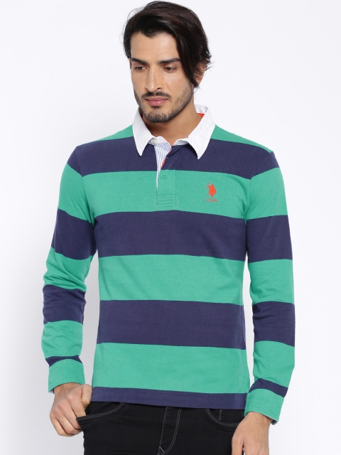 

U.S. Polo Assn. Navy & Green Striped Polo T-shirt, Navy blue