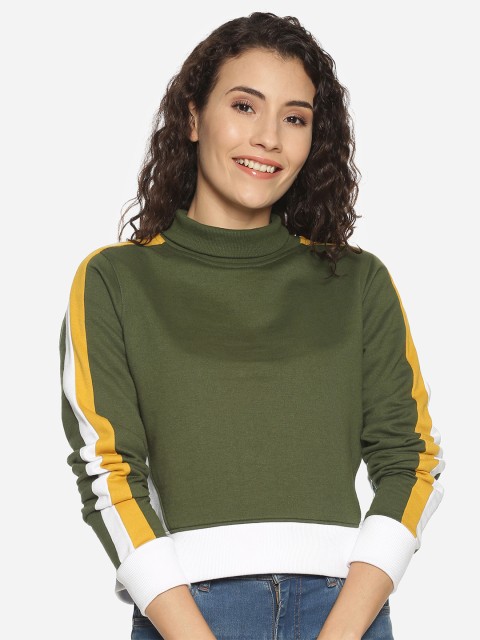 

BEVERLY BLUES Women Olive Green Solid Sweatshirt