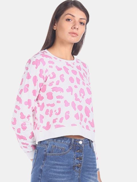 

Sugr Women White & Pink Printed Sweatshirt