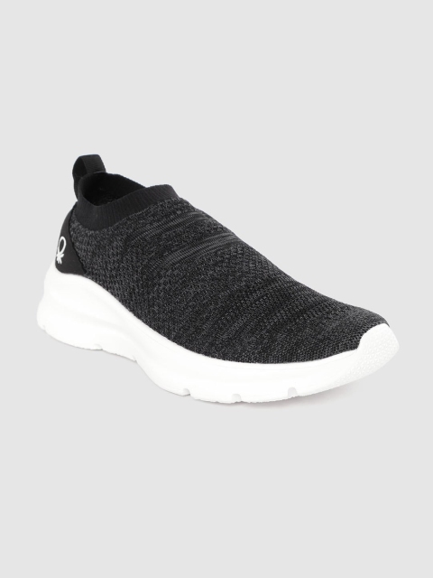 

United Colors of Benetton Men Black & Grey Woven Design Slip-On Sneakers