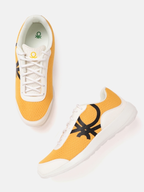 

United Colors of Benetton Men Mustard Yellow & Black Woven Design & Brand Logo Sneakers