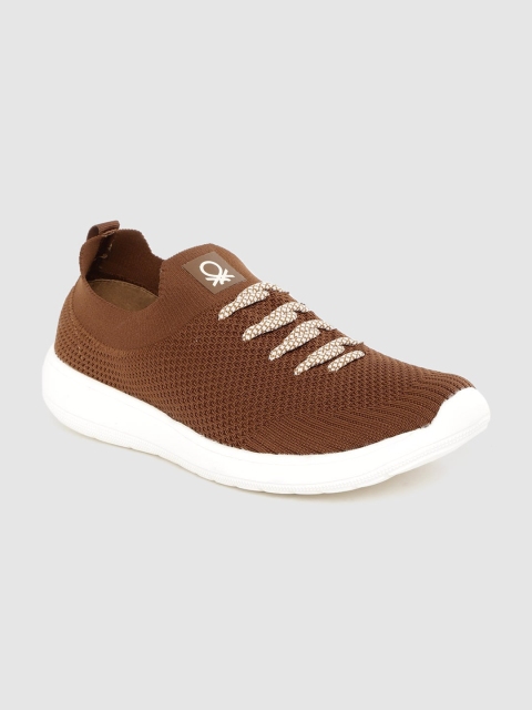 

United Colors of Benetton Men Brown Woven Design Slip-On Sneakers