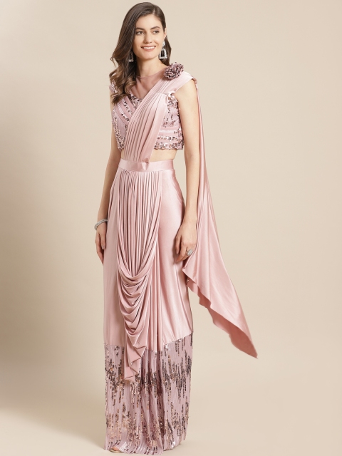 

KHALOM Pink Sequinned Ready To Wear Saree