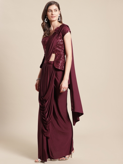 

KHALOM Maroon Sequinned Ready To Wear Saree