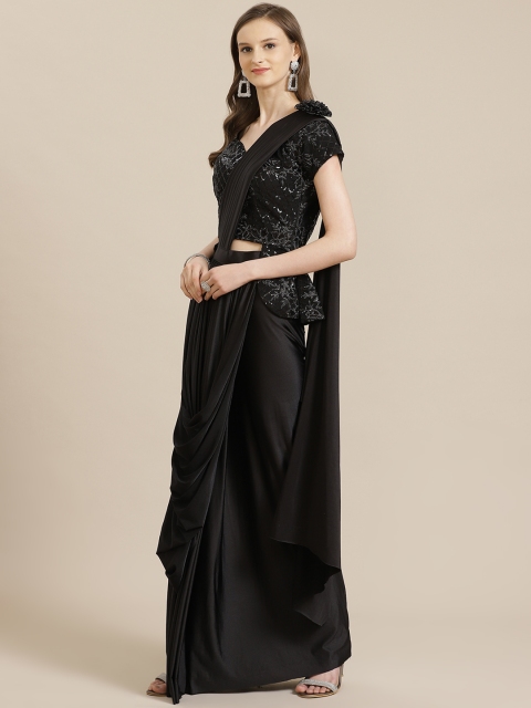 

KHALOM Black Solid Pleated Ready to Wear Party Saree