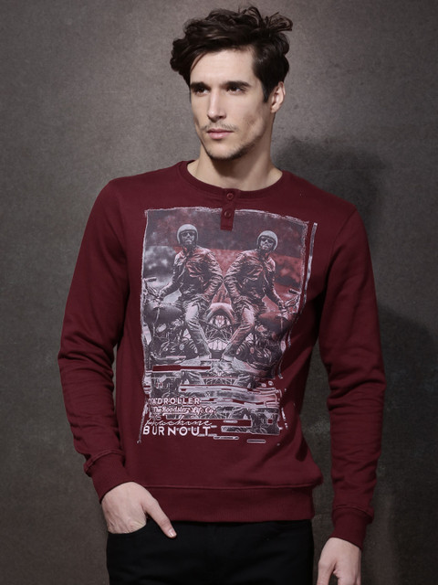 

Roadster Men Burgundy Printed Pullover Sweatshirt
