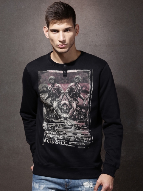 

Roadster Men Black Printed Pullover Sweatshirt