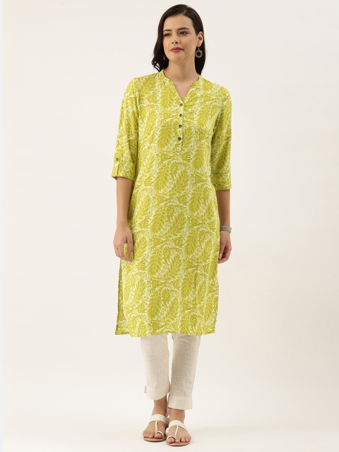 

AMUKTI Women Green & White Ethnic Motifs Printed Kurta