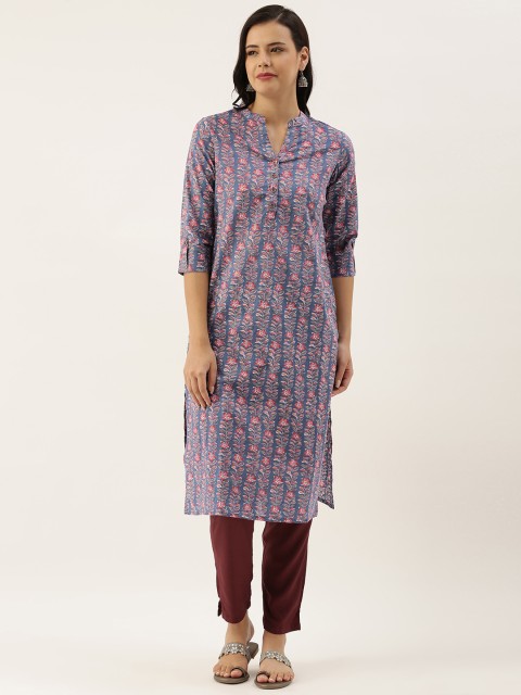 

AMUKTI Women Blue & Red Floral Printed Kurta