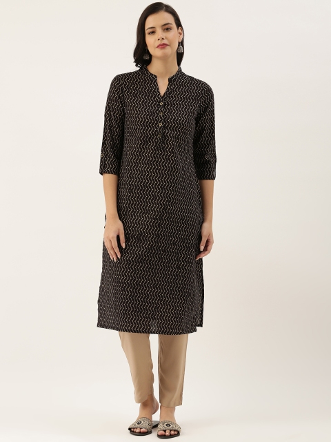 

AMUKTI Women Black Geometric Printed Kurta