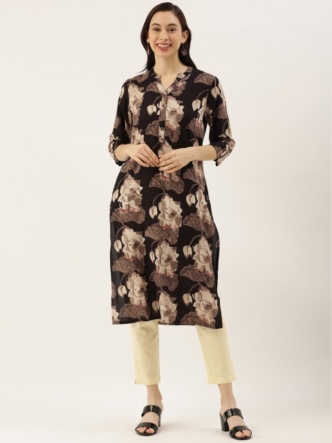 

AMUKTI Women Black & Grey Floral Printed Kurta