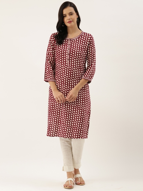 

AMUKTI Women Maroon & White Printed Kurta