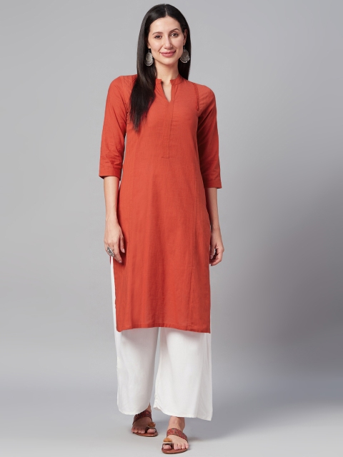 

Biba Women Rust Red Pure Cotton Solid Kurta