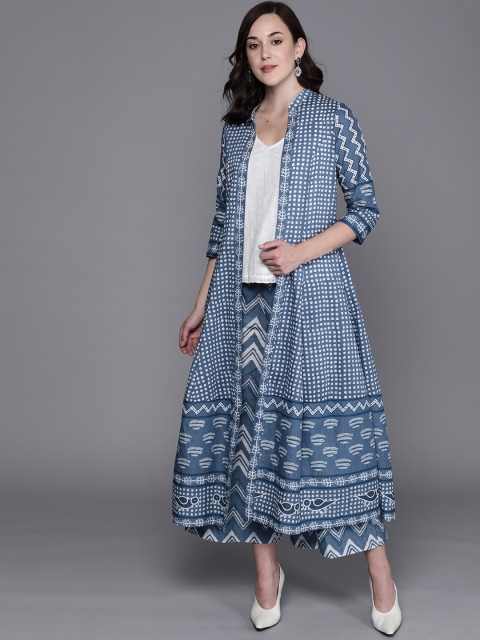 

Biba Women Blue & White Self Design Pure Cotton Top with Palazzos