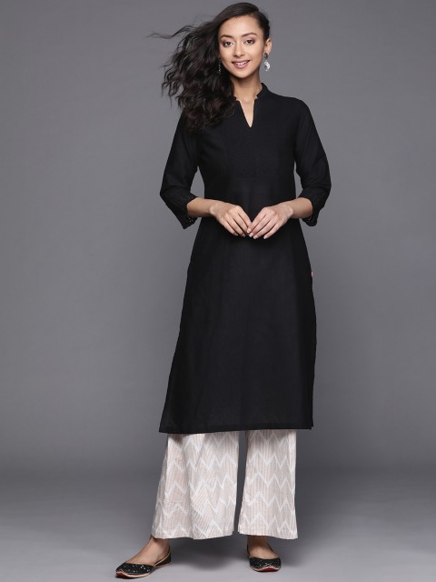 

Biba Women Black Yoke Design Pleated Straight Kurta