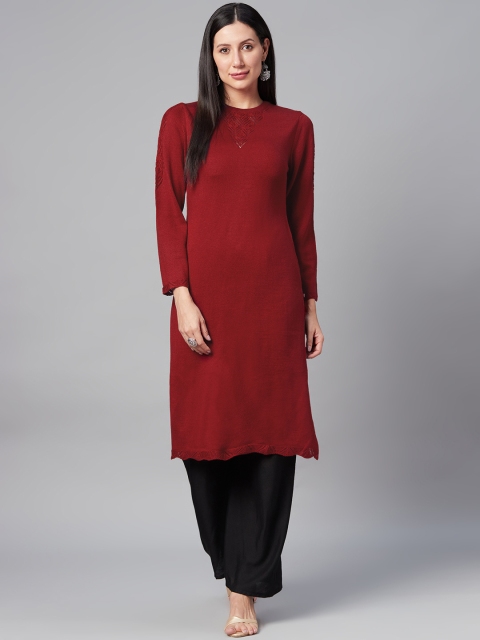 

Biba Women Maroon Yoke Design Thread Work Winter Kurta