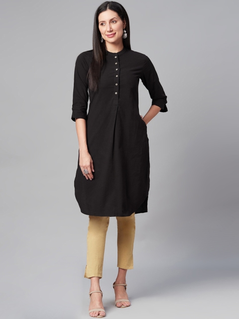 

Biba Women Black Pure Cotton Self-Striped Kurta