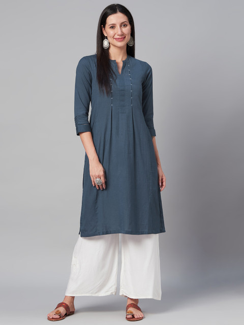 

Biba Women Navy Blue Thread Work Kurta