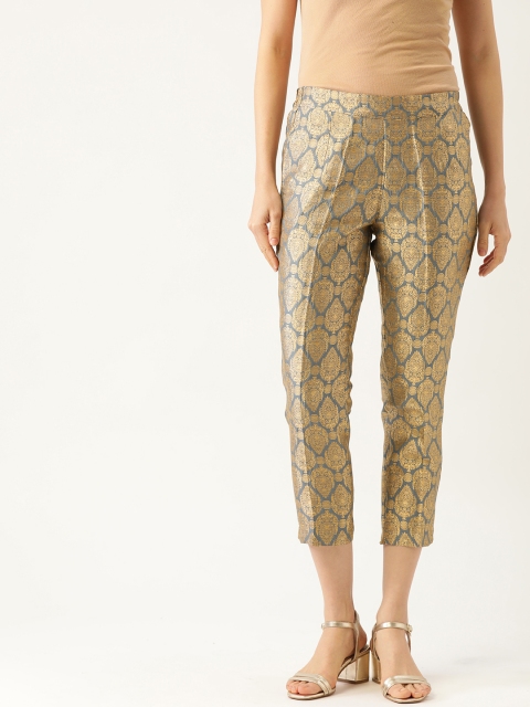 

Anouk Women Silver & Golden Ethnic Motifs Printed Regular Trousers
