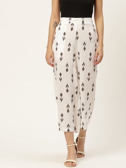 

Anouk Women Off White & Charcoal Grey Ethnic Motifs Printed Cropped Palazzos