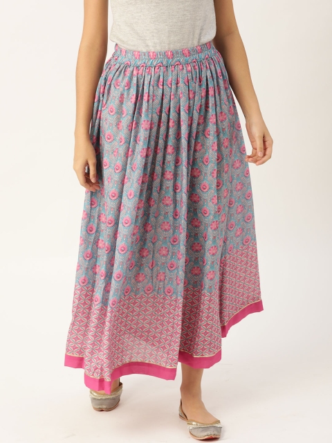 

Anouk Women Blue & Pink Printed Maxi Flared Skirt