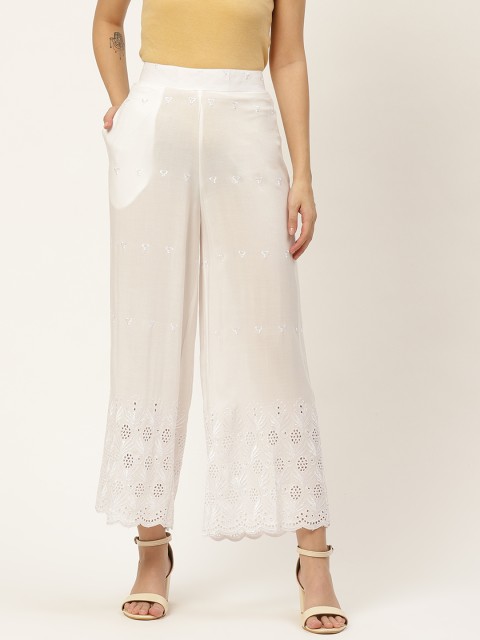 

Anouk Women White Ethnic Motifs Embroidered Schiffli Palazzos