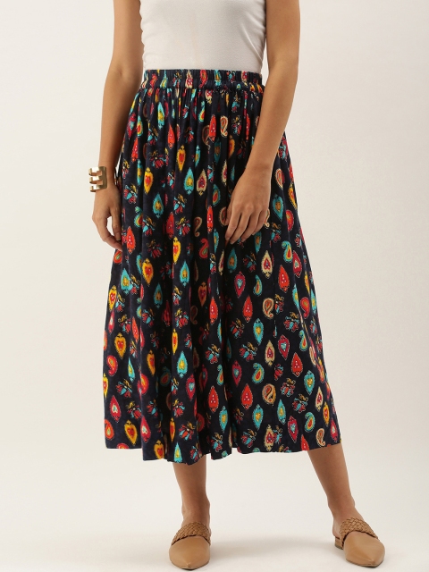 

Anouk Dark Blue Printed Flared Midi Skirt, Navy blue
