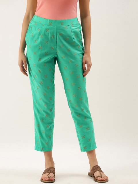 

Anouk Women Sea Green Foil Printed Parallel Trousers