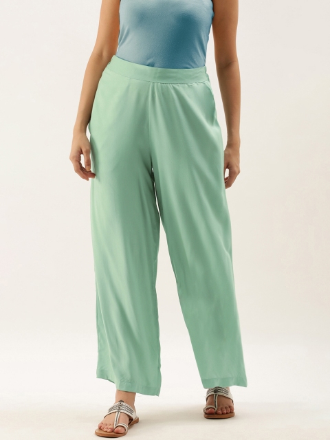 

Anouk Women Green Solid Wide Leg Palazzos