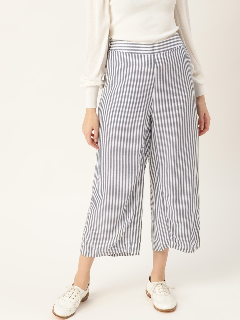 

Anouk Women White & Grey Striped Wide Leg Cropped Palazzos