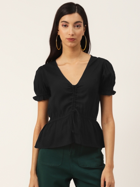

Trend Arrest Black Puff Sleeves Cinched Waist Top