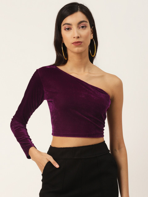 

Trend Arrest Purple One Shoulder Velvet Fitted Crop Top