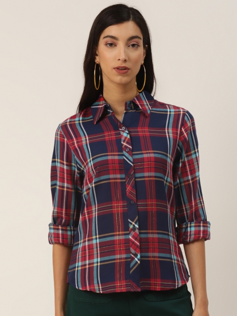 

Trend Arrest Women Red & Navy Blue Regular Fit Checked Casual Shirt
