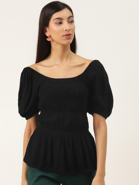 

Trend Arrest Black Puff Sleeves Cinched Waist Top