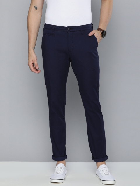 

American Bull Men Navy Blue Modern Slim Fit Solid Chinos
