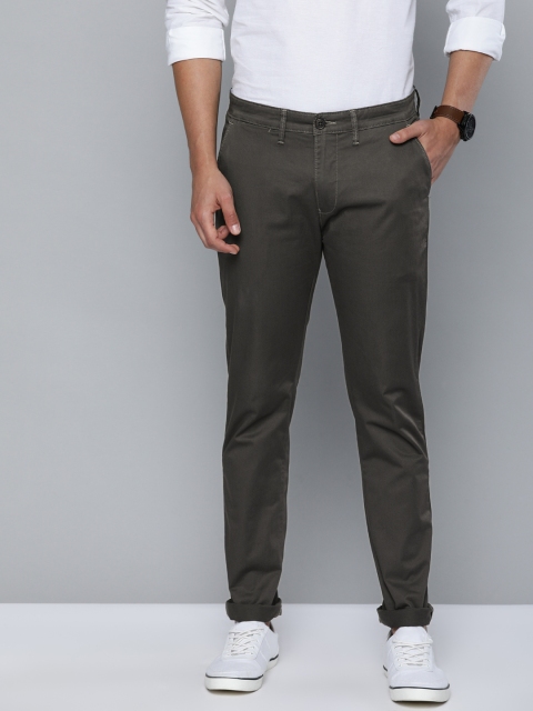 

American Bull Men Charcoal Grey Modern Slim Fit Solid Chinos