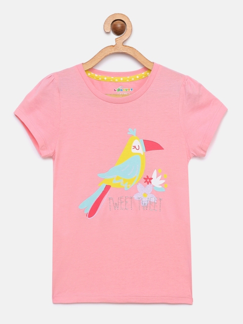 

Loocust Girls Pink Prism Pink Bird Short Sleeves Top