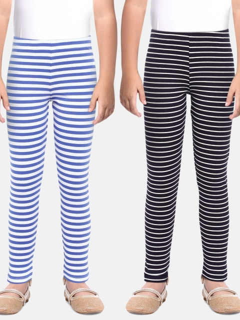 

Loocust Girls Navy Blue Stripes Twin Pack Ankle Length Leggings