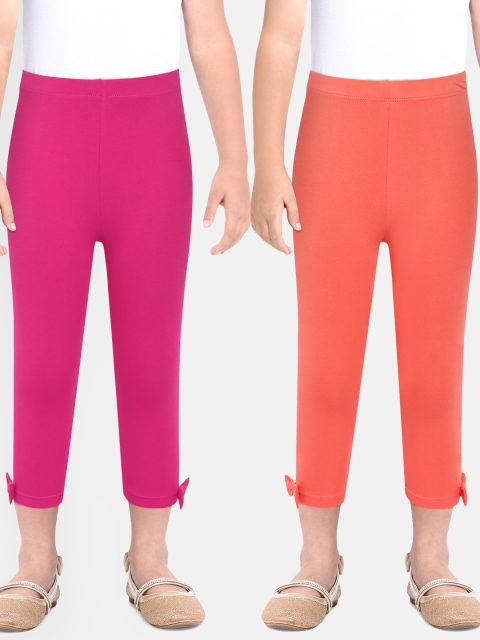 

Loocust Girls Peach Pink Plain Twin Pack 3/4th Length Leggings