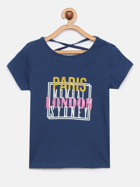 

Loocust Girls Navy Blue Estate Blue Short Sleeves Top