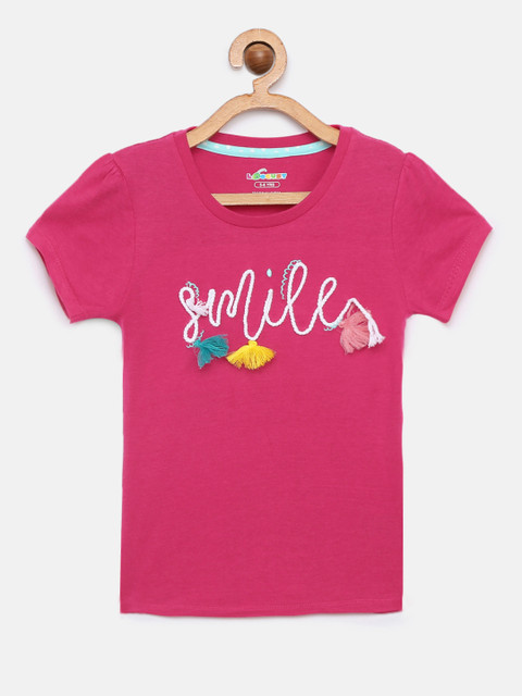 

Loocust Girls Fuchsia Pink Smile Short Sleeves Tshirt