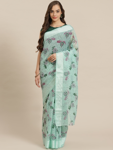 

Nanda Silk Mills Green & Pink Floral Print Saree