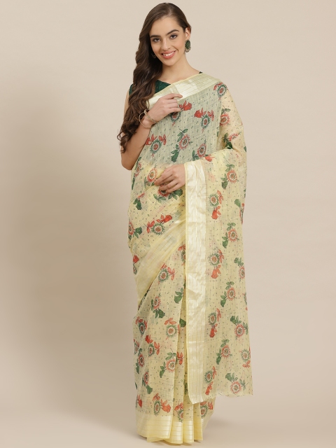 

Nanda Silk Mills Yellow & Green Floral Print Saree