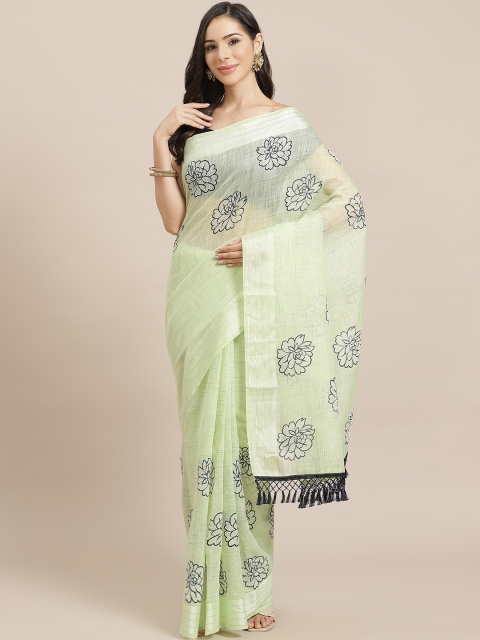 

Nanda Silk Mills Green & Navy Blue Floral Print Saree
