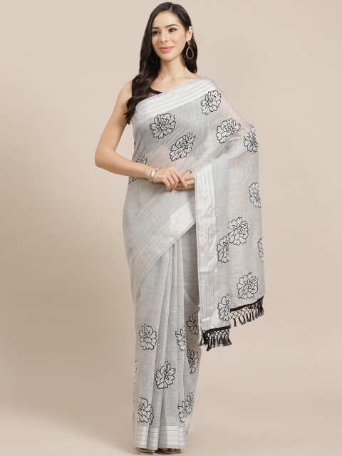 

Nanda Silk Mills Grey & Black Floral Print Saree