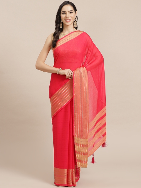 

Nanda Silk Mills Coral Pink Woven Design Saree