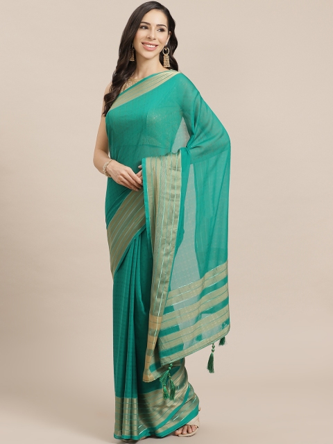 

Nanda Silk Mills Green Woven Design Poly Chiffon Saree